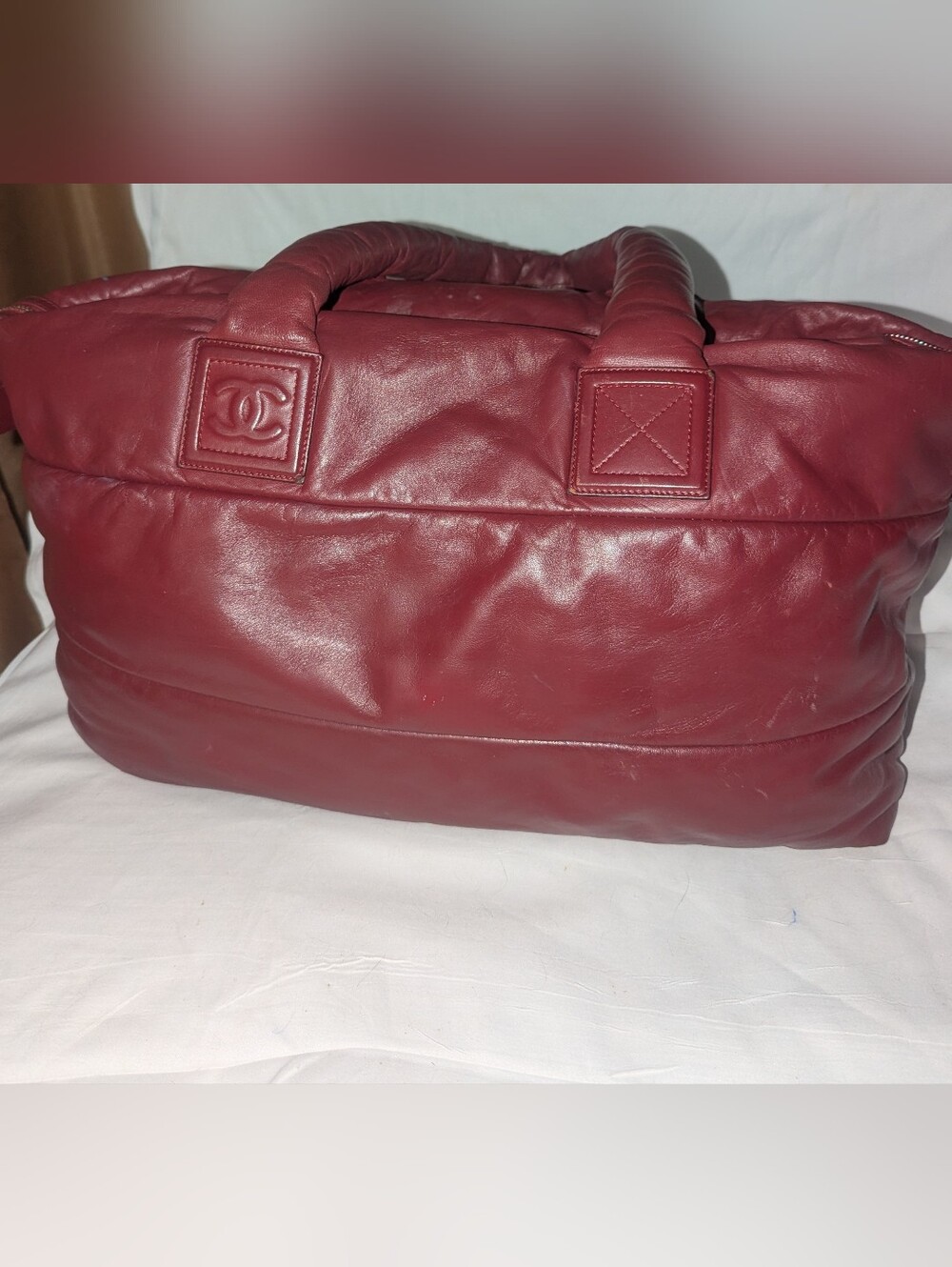 CHANEL Coco Cocoon Burgundy Leather Tote Bag As Is Repair Project.